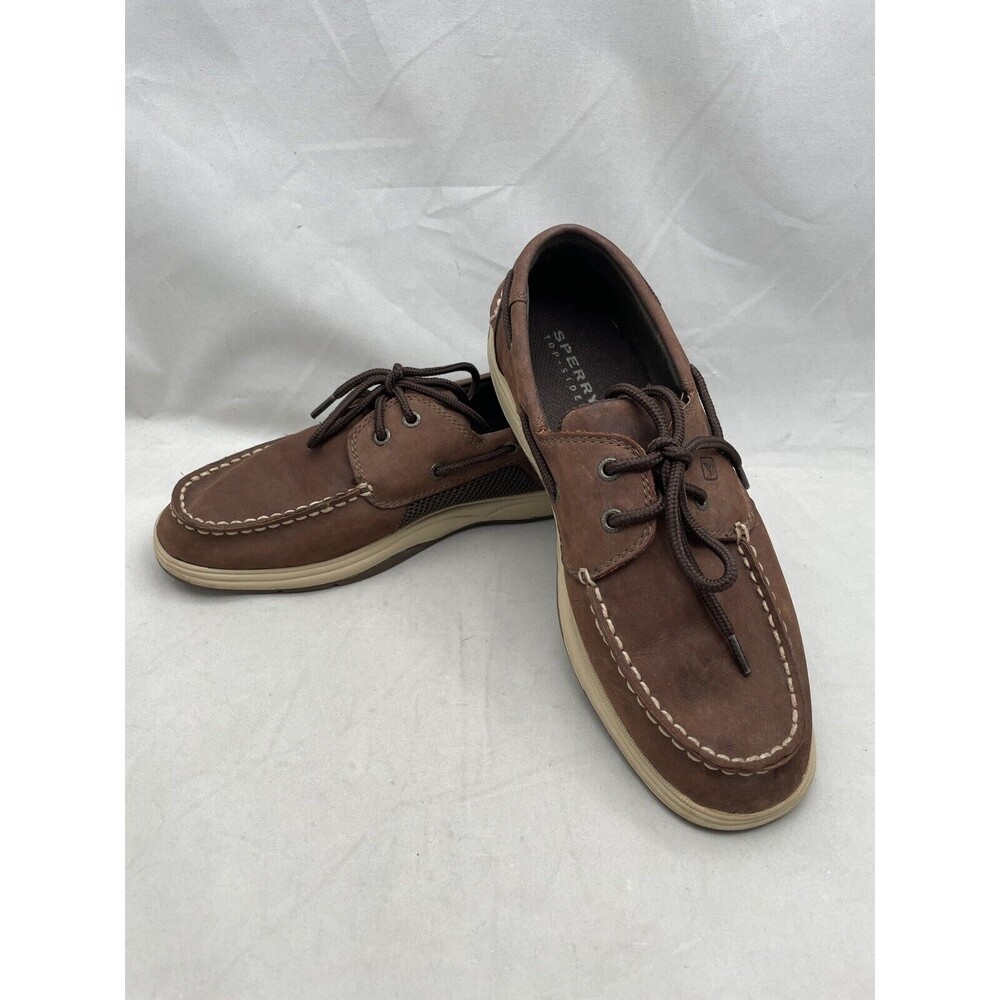 Sperry Top Sider Shoes Youth Boys 5.5M Intrepid Brown Leather Boat YB25328A